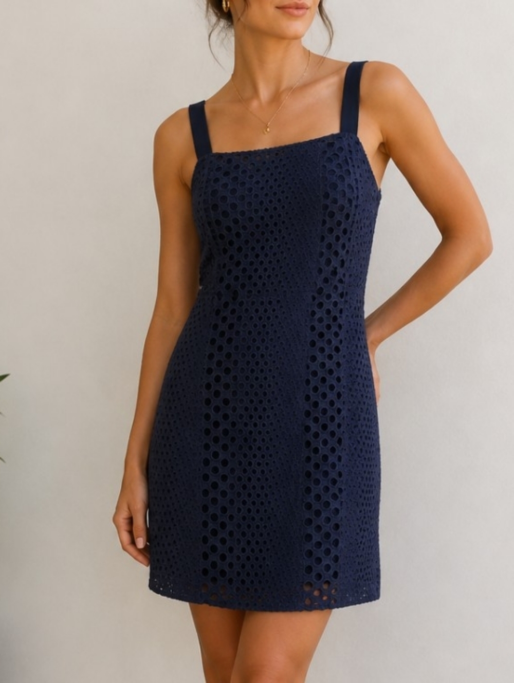 Vera Wang Lavender Label Women's Sleeveless Short Cotton Silk Dress Navy Blue 4
